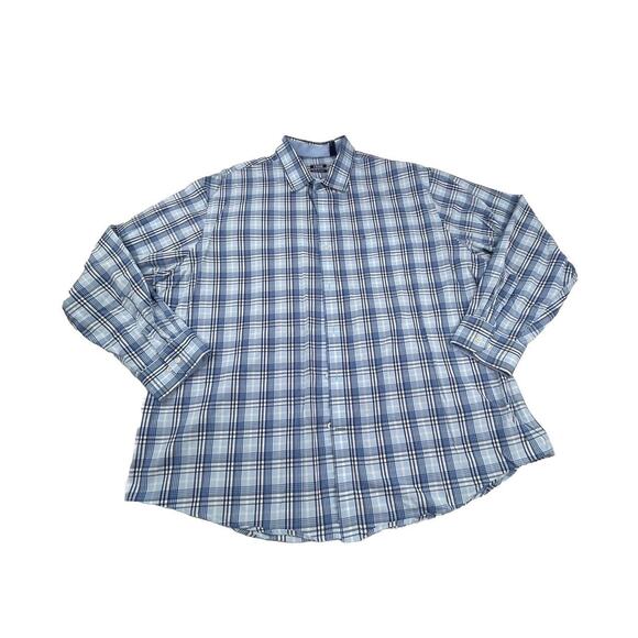 IZOD Shirt Mens 2XLT Blue Gingham Plaid Button Up Premium Essentials Casual S15 - Picture 1 of 4